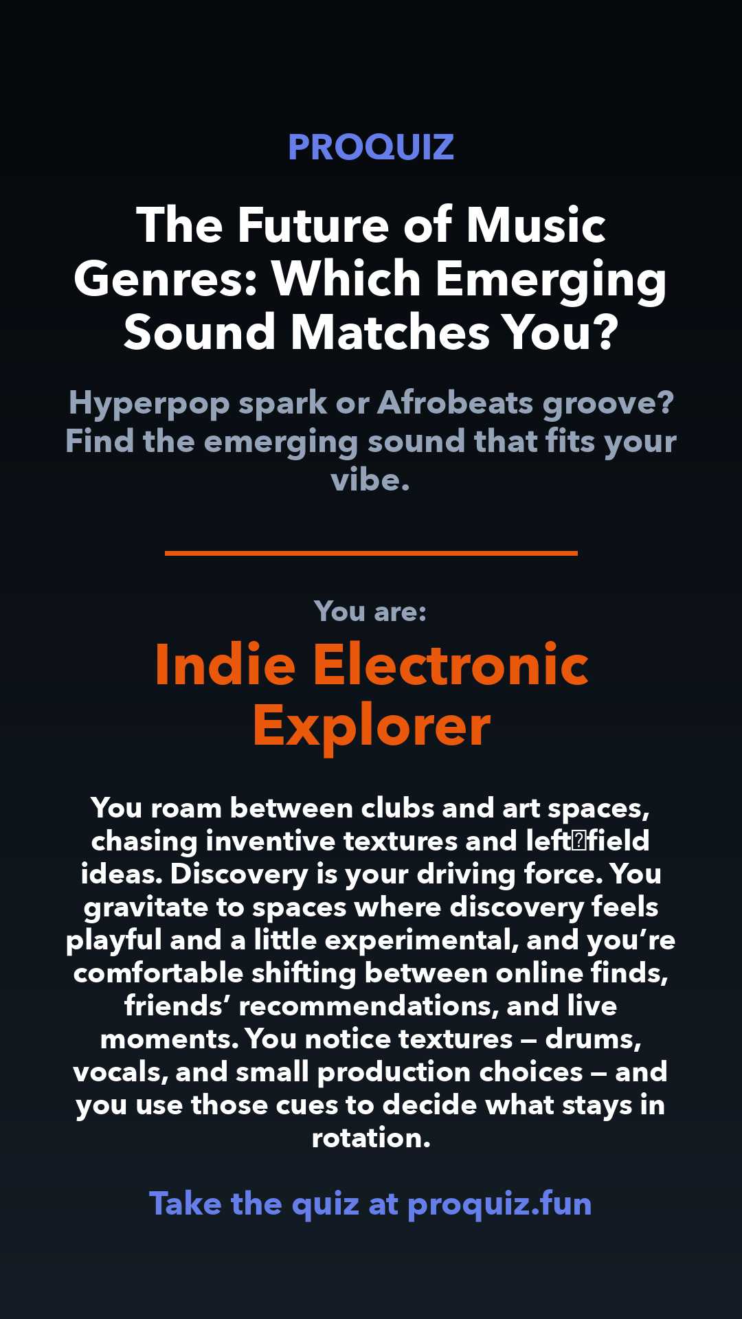 Indie Electronic Explorer - The Future of Music Genres: Which Emerging Sound Matches You?