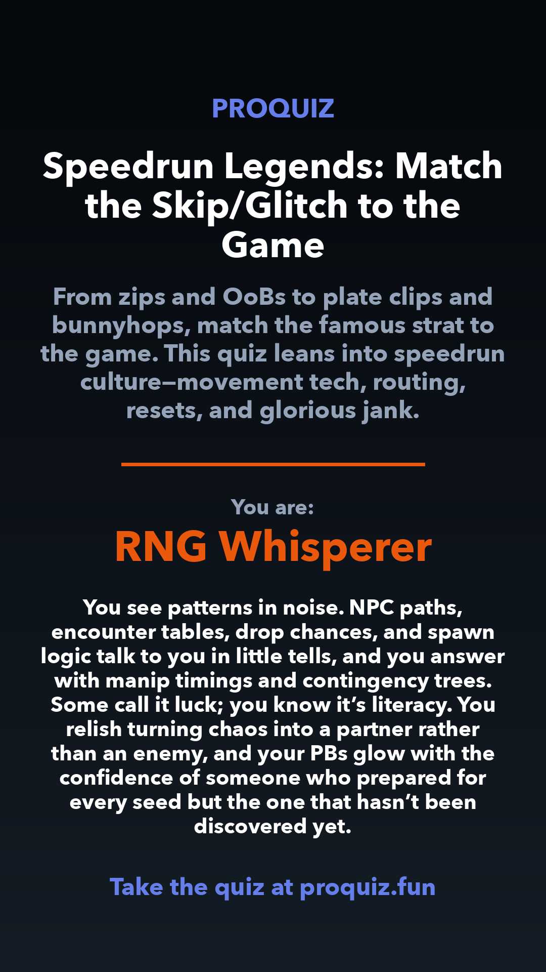 RNG Whisperer - Speedrun Legends: Match the Skip/Glitch to the Game