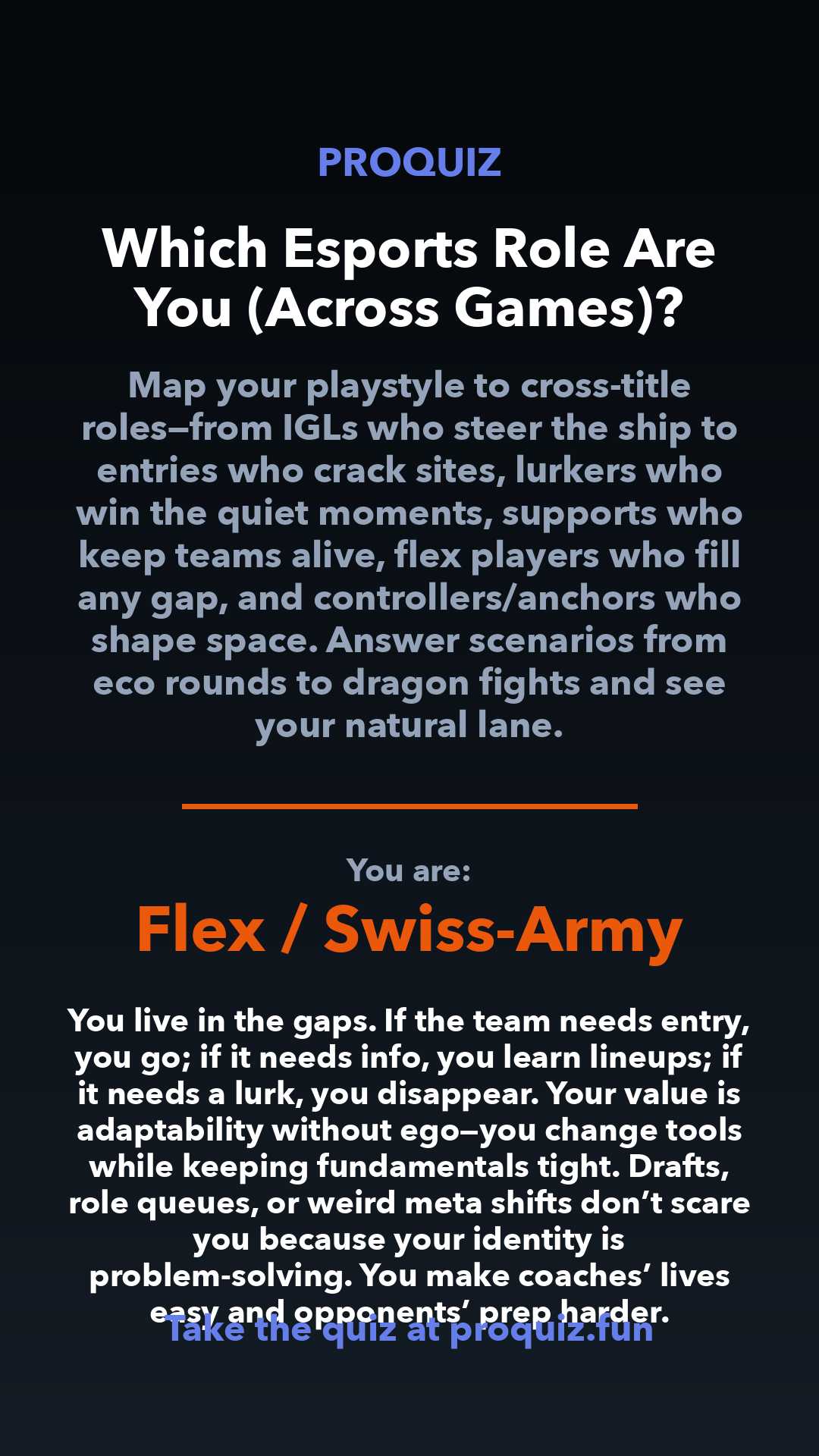 Flex / Swiss-Army - Which Esports Role Are You (Across Games)?