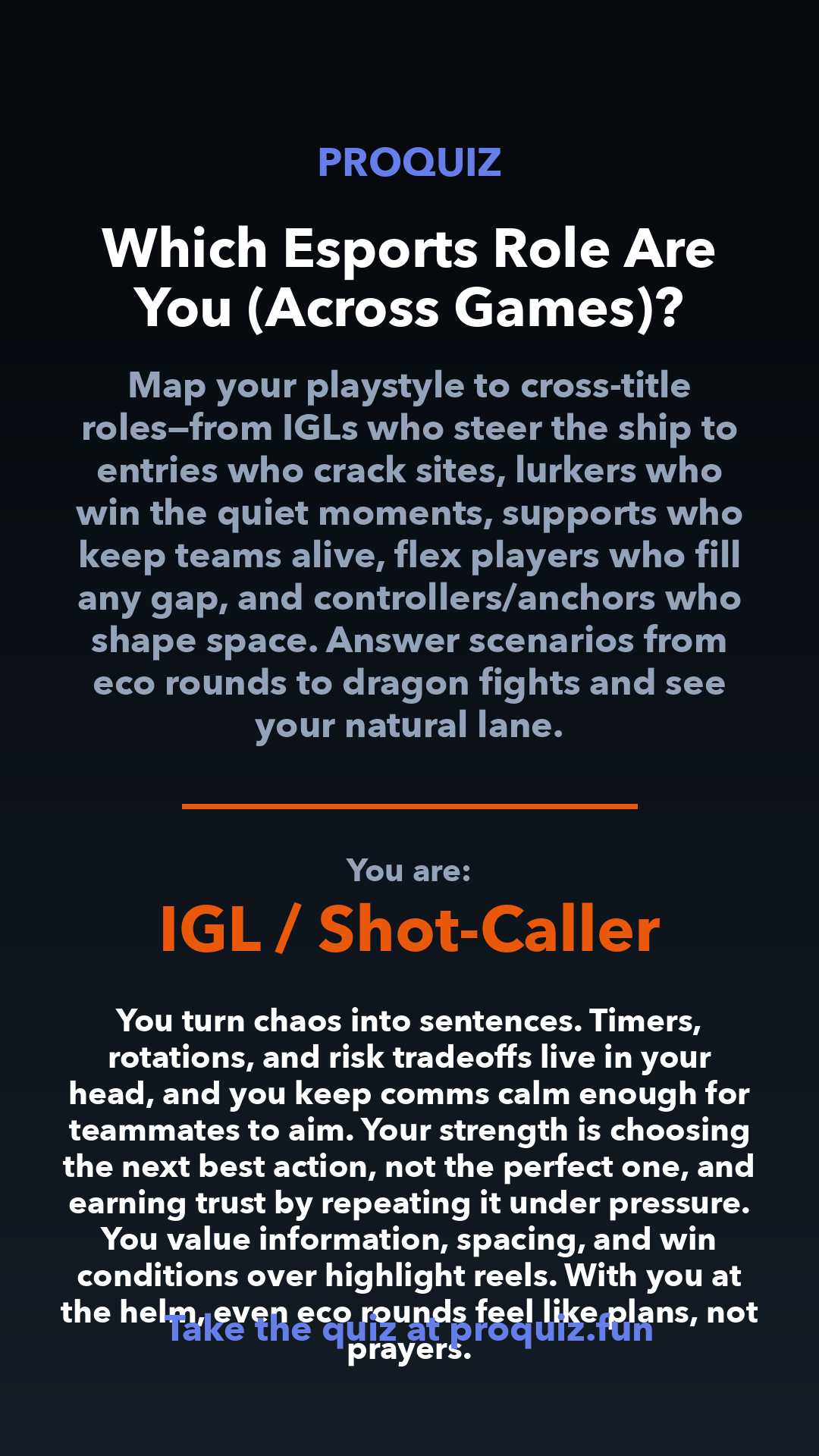 IGL / Shot-Caller - Which Esports Role Are You (Across Games)?