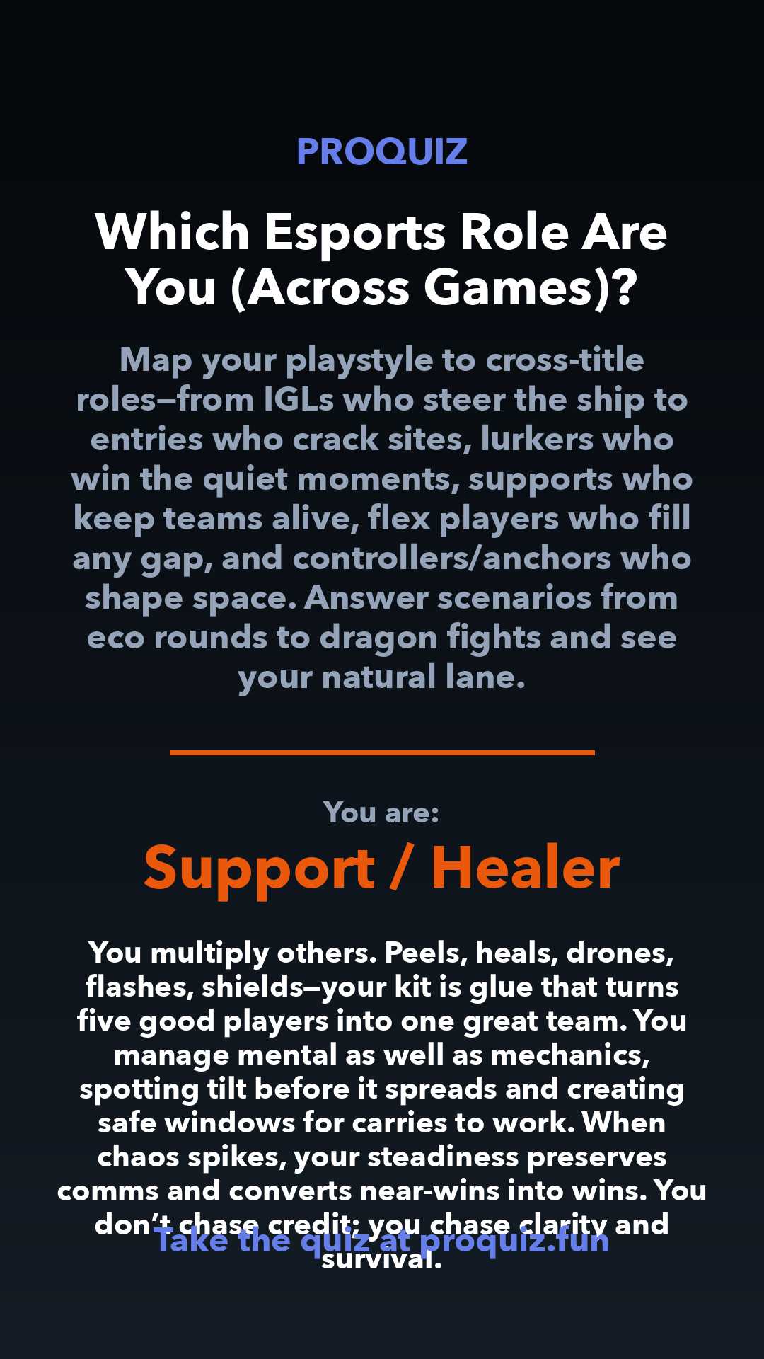 Support / Healer - Which Esports Role Are You (Across Games)?